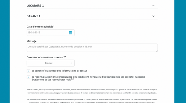 Une fois toutes les informations remplis, votre résidence pourra nous contacter au sujet de votre garant